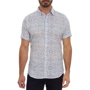Robert Graham Men's Newland Short Sleeve Tailored Fit Mosaic Print Shirt Small